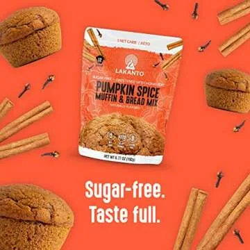 Lakanto Sugar Free Pumpkin Spice Muffin and Bread Mix - Sweetened with Monk Fruit, Keto Diet Friendly, Gluten Free, Dairy Free, 1g Net Carbs (6.77 OZ)