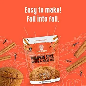 Lakanto Sugar Free Pumpkin Spice Muffin and Bread Mix - Sweetened with Monk Fruit, Keto Diet Friendly, Gluten Free, Dairy Free, 1g Net Carbs (6.77 OZ)