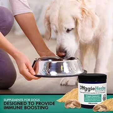 Doggie Herbs Immunity for Dogs Organic Mushrooms 22.3% Beta Glucan - Canine Health & Immunity Boost Dog Supplements - Herbal Powder w Dose Scoop -100g