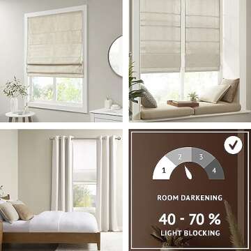Madison Park Galen Cordless Fabric Privacy Single Panel Darkening, Energy Efficient Roman Shade, Win...