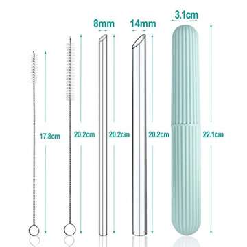 Reusable Eco-Friendly Glass Drinking Straws Set, 8-inch x 8mm / 14mm with S / M Extra Large Brushes ...