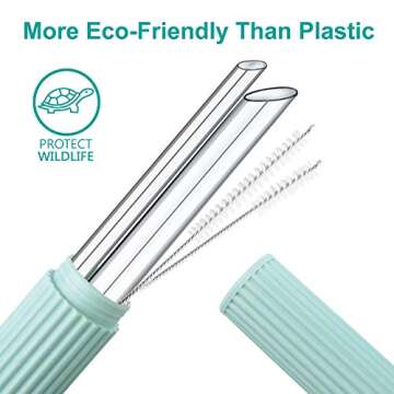 Reusable Eco-Friendly Glass Drinking Straws Set, 8-inch x 8mm / 14mm with S / M Extra Large Brushes Storage Container Travel Safe Case Box BPA Free for Smoothie Coffee Bubble Boba Tea - Clear
