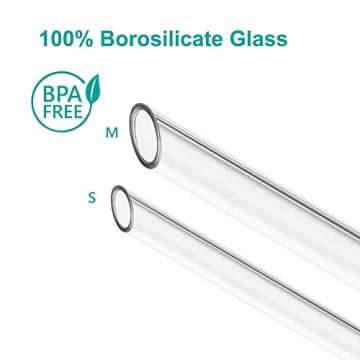 Reusable Eco-Friendly Glass Drinking Straws Set, 8-inch x 8mm / 14mm with S / M Extra Large Brushes Storage Container Travel Safe Case Box BPA Free for Smoothie Coffee Bubble Boba Tea - Clear