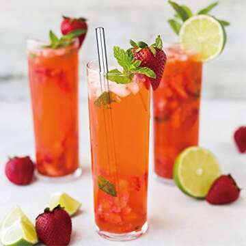 Reusable Eco-Friendly Glass Drinking Straws Set, 8-inch x 8mm / 14mm with S / M Extra Large Brushes Storage Container Travel Safe Case Box BPA Free for Smoothie Coffee Bubble Boba Tea - Clear