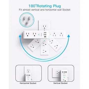 6 AC Outlets & USB Ports - Surge Protector Extender