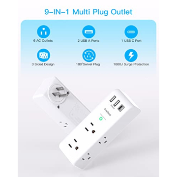 6 AC Outlets & USB Ports - Surge Protector Extender