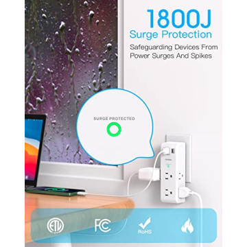 6 AC Outlets & USB Ports - Surge Protector Extender