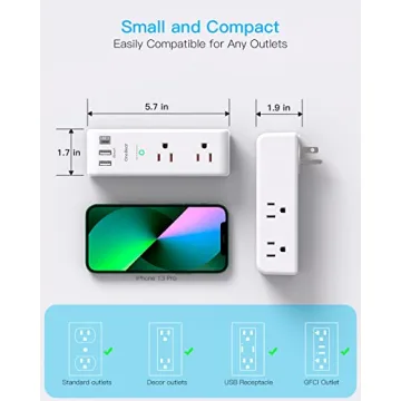 6 AC Outlets & USB Ports - Surge Protector Extender