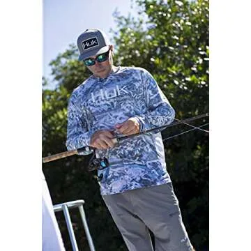 Huk Men's Pursuit Camo Vented Long Sleeve 30 UPF Fishing Shirt, Mossy Oak Hydro Standards, Large