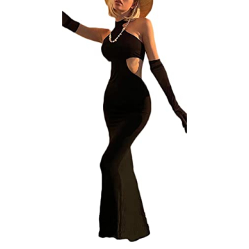 Stylish Women's Sexy Cut Out Maxi Dress with Gloves