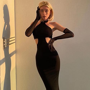 Stylish Women's Sexy Cut Out Maxi Dress with Gloves