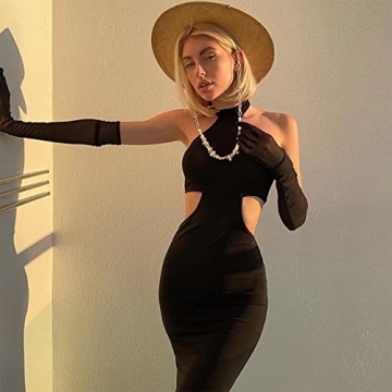 Stylish Women's Sexy Cut Out Maxi Dress with Gloves