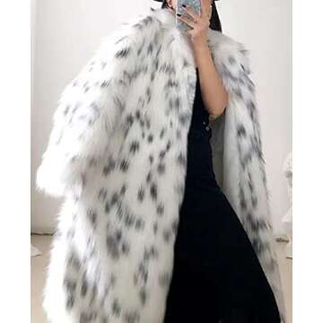 CHARTOU Women's Luxury Fluffy Faux Fur Leopard Open Front Cardigan Long Coat Outwear (X-Large, White)