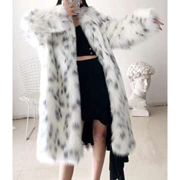 CHARTOU Women's Luxury Fluffy Faux Fur Leopard Open Front Cardigan Long Coat Outwear (X-Large, White)