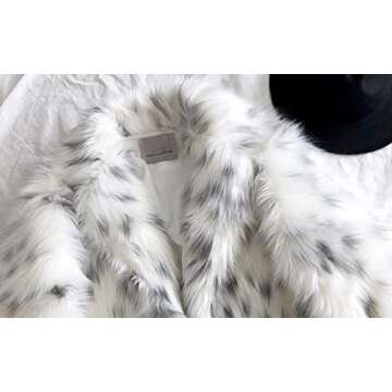 CHARTOU Women's Luxury Fluffy Faux Fur Leopard Open Front Cardigan Long Coat Outwear (X-Large, White)