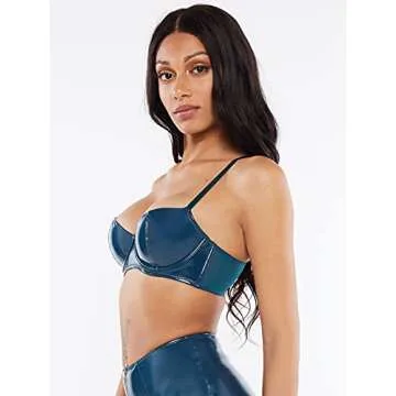Savage X Fenty, Women's, Leather Tease Vinyl Low-Cut Balconette Bra, Hunter Green, 32B