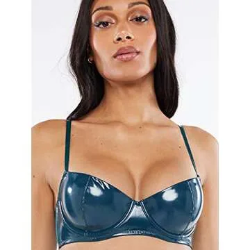 Savage X Fenty, Women's, Leather Tease Vinyl Low-Cut Balconette Bra, Hunter Green, 32B