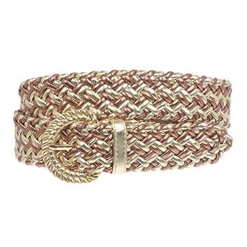 Women's 1 1/4" Inch Wide Hand Made Metallic Braided Woven Casual Belt, gold/bronze | M - 36"