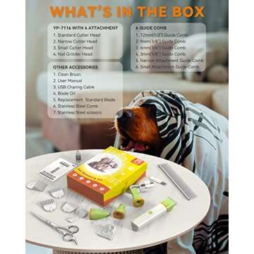 Dog Grooming Kit with Paw Trimmer, All-in-One Low Noise Electric Rechargeable Cordless Small Quiet Pet Clippers Foot Dog Hair Shaver with Stainless Steel Scissors and Comb for Dogs Cats at Home