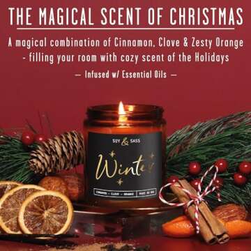 Winter Candle, Christmas Candles Scented - w/Orange, Cinnamon & Vanilla - Infused with Essential Oil...