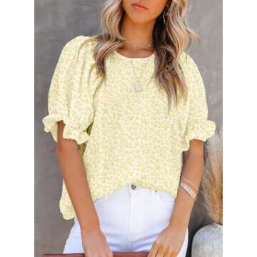 Dokotoo Summer Tops for Women Cute Floral Print Crewneck Smocked Puff Sleeve Blouses Babydoll Shirts...