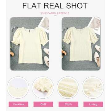 Dokotoo Summer Tops for Women Cute Floral Print Crewneck Smocked Puff Sleeve Blouses Babydoll Shirts for Women Teen Girls Casual Holiday Boho Clothing S Yellow