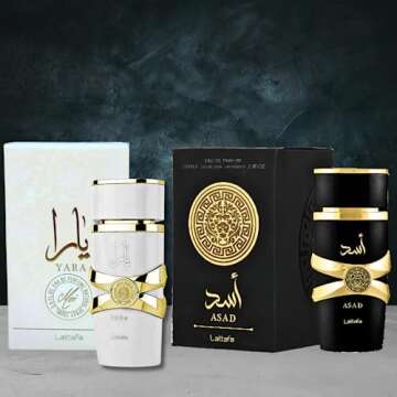 Lattafa for Unisex 2 Piece Eau de Parfum Gift Set (Yara Moi for Women + Asad for Men) 3.4 Ounce/100 ...