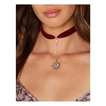 Anglacesmade Red Suede Y Necklace with Sun Pendant Charm