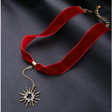 Anglacesmade Red Suede Y Necklace with Sun Pendant Charm