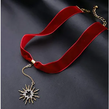 Anglacesmade Red Suede Y Necklace with Sun Pendant Charm