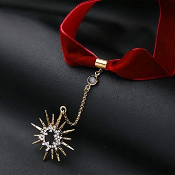 Anglacesmade Red Suede Y Necklace with Sun Pendant Charm