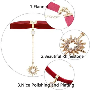 Anglacesmade Red Suede Y Necklace with Sun Pendant Charm