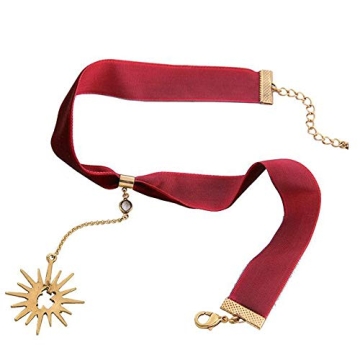 Anglacesmade Red Suede Y Necklace with Sun Pendant Charm