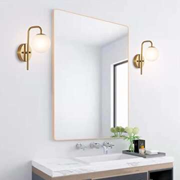 BYOLIIMA Modern Gold Globe Wall Sconce Set of 2 Industrial Mid Century Bathroom Vanity Wall Light wi...
