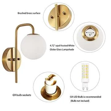 BYOLIIMA Modern Gold Globe Wall Sconce Set of 2