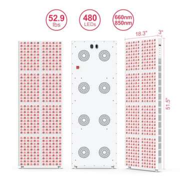 BONTANNY Red Light Therapy, Full Body Red Near Infrared Light 660nm 850nm with 480 Dual Chip Clinical Grade LEDs & Timer, High Power Panel for Anti-Aging, Pain Relief, 800W (Stand Sold Separately)