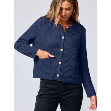 ANRABESS Women Cardigan Sweater Dressy Casual Classic Long Sleeve Crew Neck Button Down Tweed Knit J...