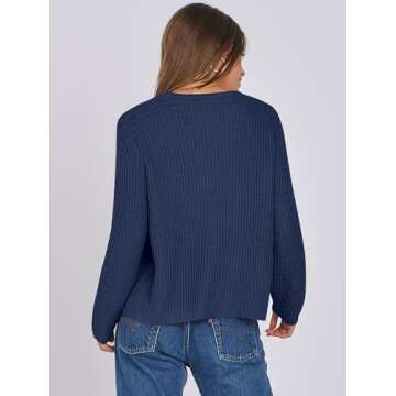 ANRABESS Women Cardigan Sweater Dressy Casual Classic Long Sleeve Crew Neck Button Down Tweed Knit Jacket 2025 Spring Outfits B1616 Dark Blue M