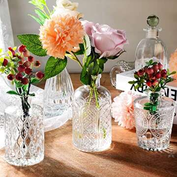 Glass Vase Bud Vases in Bulk Set of 12 Small Vases for Flowers,Embossed Clear Flower Vase,Vintage Gl...