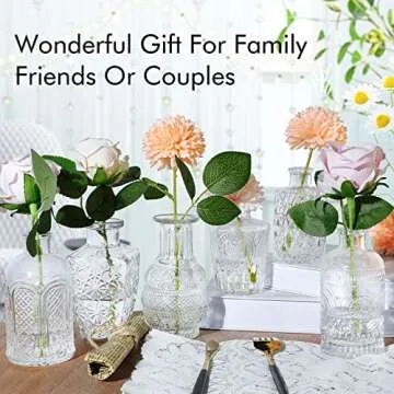 Glass Vase Bud Vases in Bulk Set of 12 Small Vases for Flowers,Embossed Clear Flower Vase,Vintage Glass Bottle Great for Table Decor,Wedding Centerpiece Table and as a Gifts