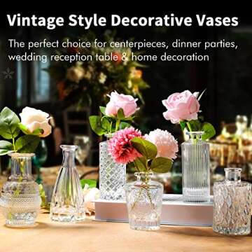 Glass Vase Bud Vases in Bulk Set of 12 Small Vases for Flowers,Embossed Clear Flower Vase,Vintage Glass Bottle Great for Table Decor,Wedding Centerpiece Table and as a Gifts