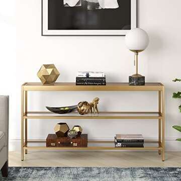 Henn&Hart 55" Wide Rectangular Console Table in Brass, Entryway Table, Accent Table for Living Room,...