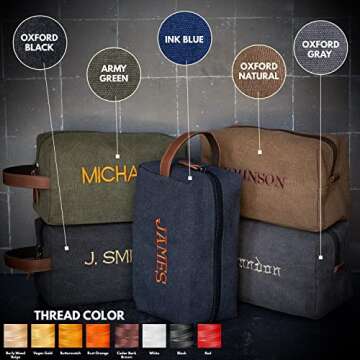 Embroidered - Handcrafted Personalized Toiletry Bag for Men Custom w/Name - 5 Canvas & 8 Thread Colo...
