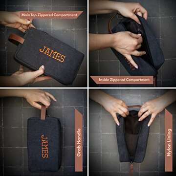 Embroidered - Handcrafted Personalized Toiletry Bag for Men Custom w/Name - 5 Canvas & 8 Thread Color - Gifts for Men