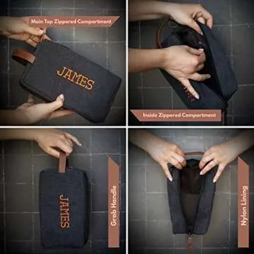 Embroidered - Handcrafted Personalized Toiletry Bag for Men Custom w/Name - 5 Canvas & 8 Thread Color - Gifts for Men