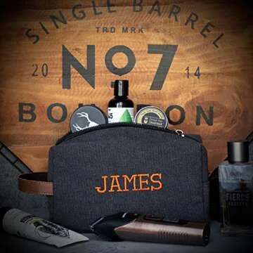 Embroidered - Handcrafted Personalized Toiletry Bag for Men Custom w/Name - 5 Canvas & 8 Thread Color - Gifts for Men