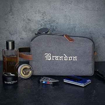 Embroidered - Handcrafted Personalized Toiletry Bag for Men Custom w/Name - 5 Canvas & 8 Thread Color - Gifts for Men