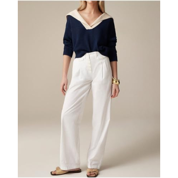 Women Sailor Collar Pullover Sweater Long Sleeves V-Neck Knit Ribbed Jumper Tops Navy