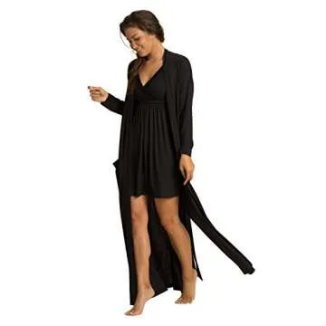 Barefoot Dreams Luxe Milk Jersey Women's Duster Robe, Black, S/M