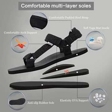 Women's Original Sandals Sport Sandals with Yoga Mat Insole Hiking Sandals Light-Weight Shoes U619SLX022-Black-42